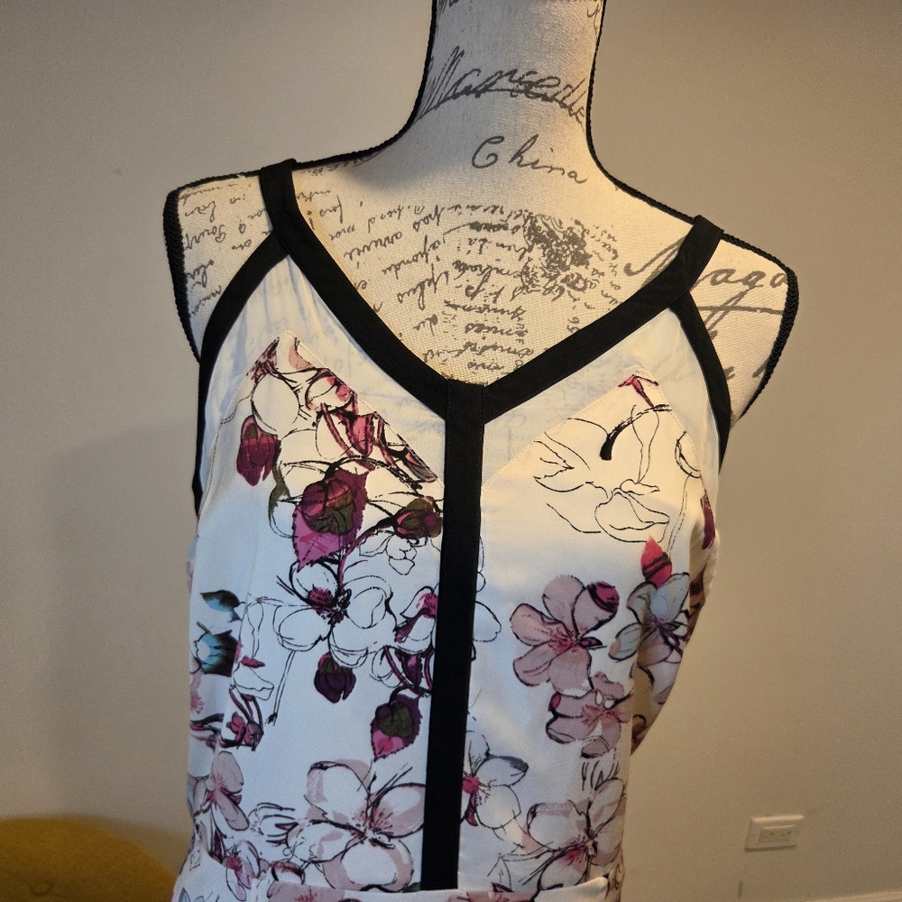 Chelsea 28 Pink/Cream Cherry Bloosom Print Maxi Dress with Black Trim,Size M. - Picture 4 of 16
